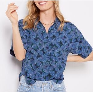 Evereve Blue Boxy Notched Collar Top